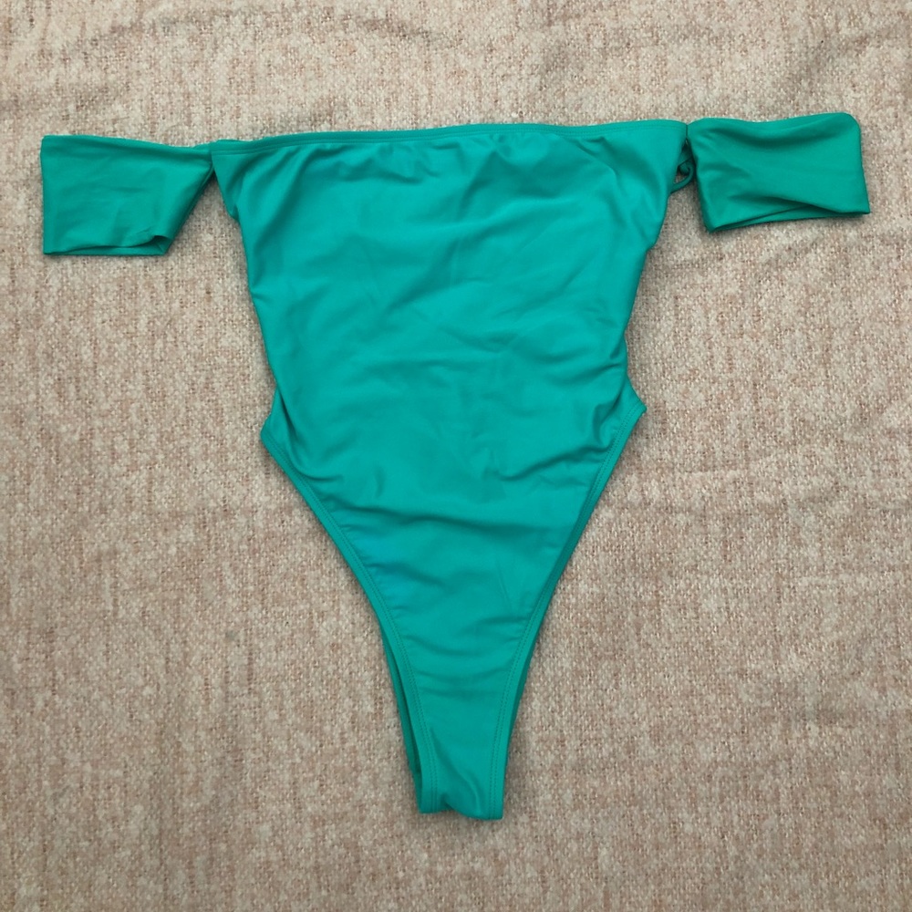 Hot Miami styles off shoulder one piece swimsuit.